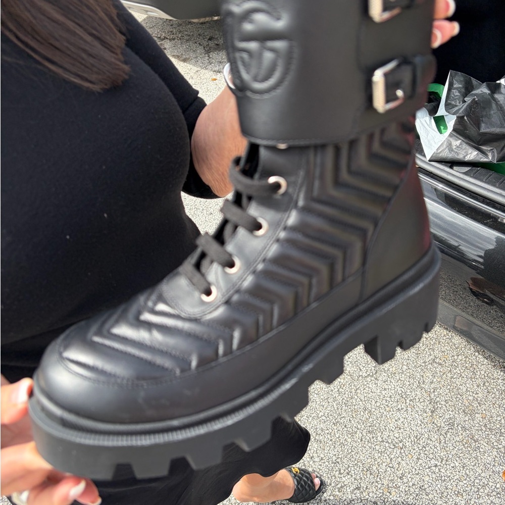 Gucci Black Quilted Lug-Sole Combat Boots - Women